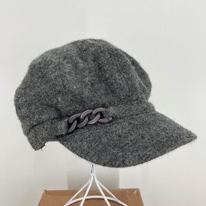 Womens Newsboy Hat Gray Wool Blend Chain Detail Classic Lined
